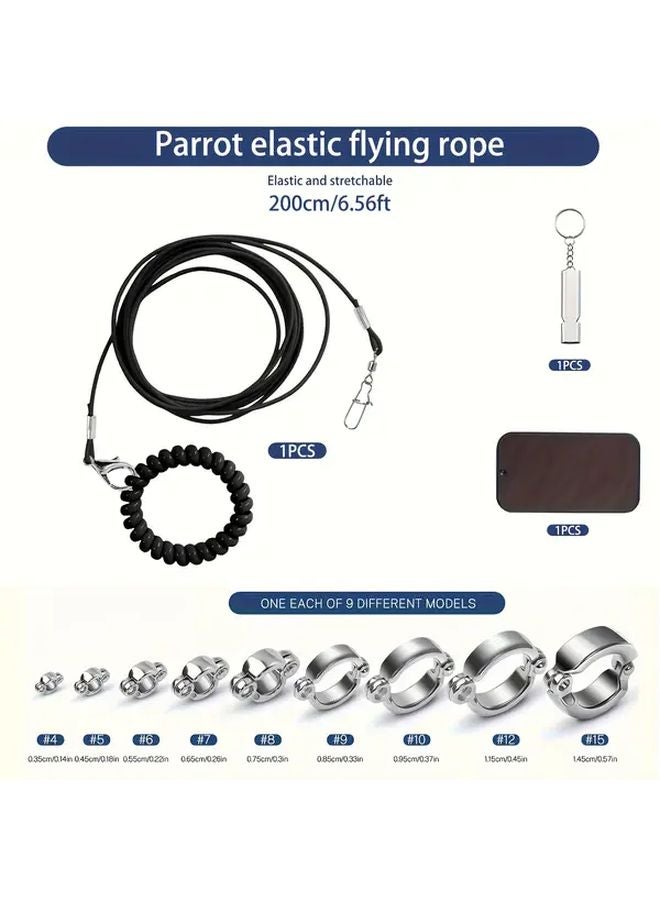 Black Parrot Outdoor Training Leash Set With Whistle Leg Rings Feeder 12pcs - Image 2